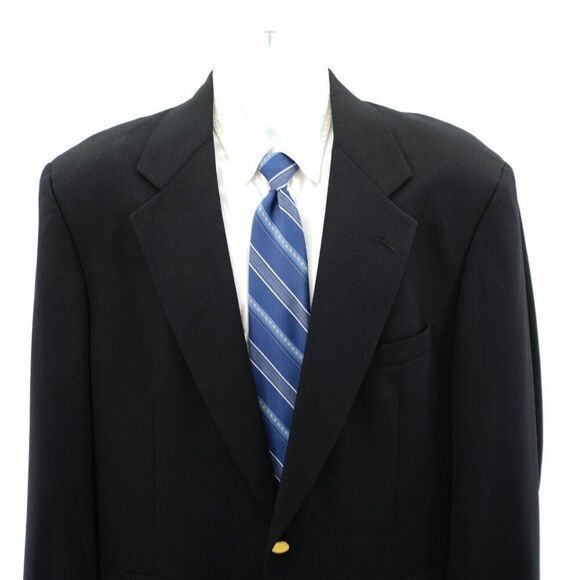Tom James Black Wool 2 Gold Button Blazer 42R‎ Ventless - Picture 1 of 12